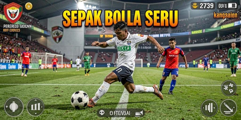 Tangkapan layar utama dari gameplay di 2739 menunjukkan aksi sepak bola yang eksplosif.