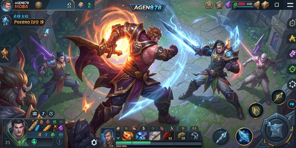 Tangkapan layar AGEN878 menunjukkan aksi seru gameplay MOBA.