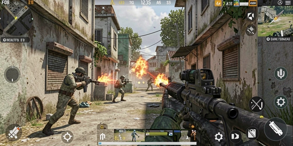 Tangkapan layar FO8 menampilkan aksi pertempuran FPS yang mendebarkan.