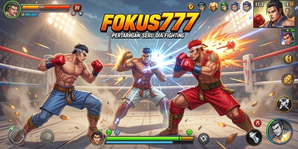 Screenshot menunjukkan aksi pertarungan seru di FOKUS777.