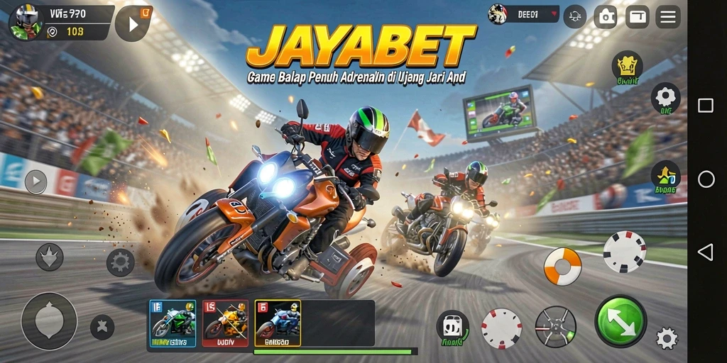 Tampilan gameplay menegangkan dari game balap JAYABET.