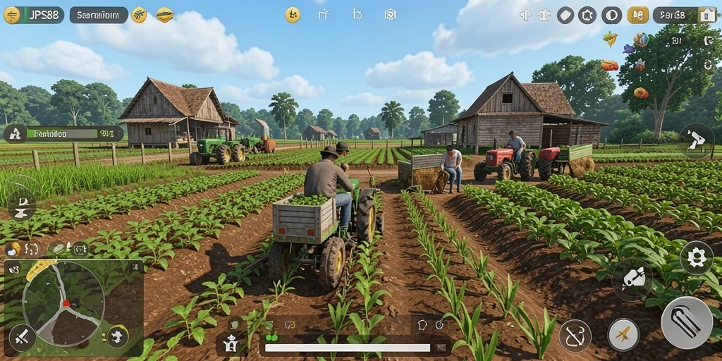 Menampilkan gameplay seru dalam bertani di JPS88 dengan tanaman yang subur.