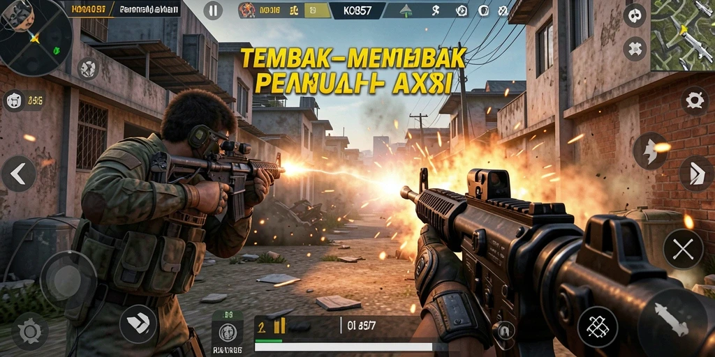Tangkapan layar menampilkan pertempuran intens dalam permainan KO857.