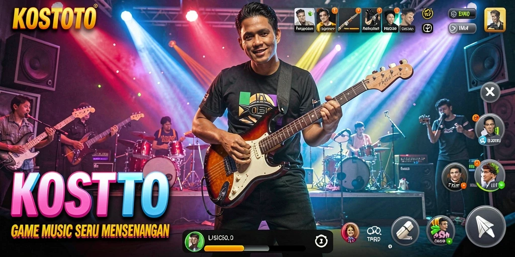 Tampilan gameplay KOSTOTO yang seru dengan berbagai pilihan musik.