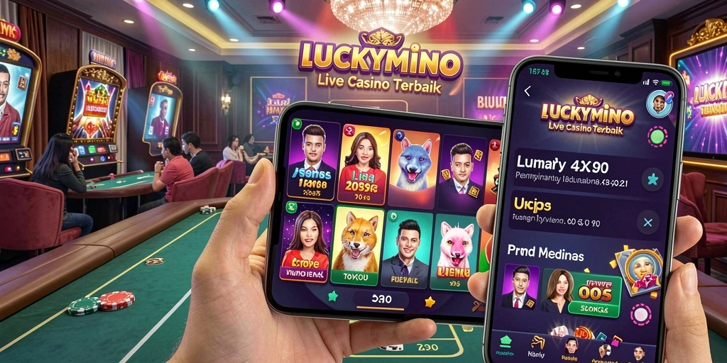 Tampilan gameplay menarik di LUCKYMINO dengan dealer langsung.