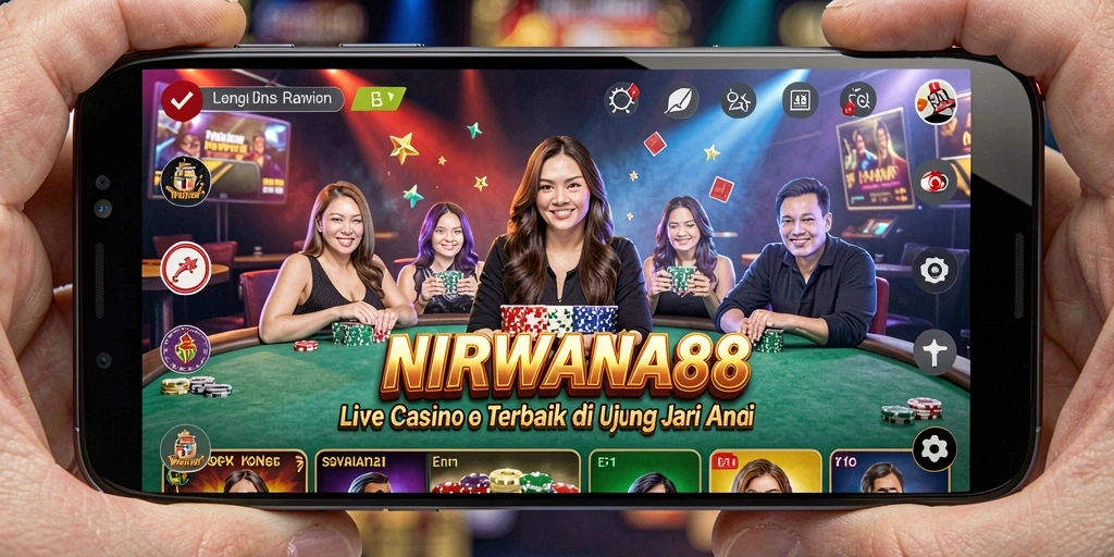 Screenshot gameplay NIRWANA88 menampilkan dealer langsung dan suasana kasino yang nyata.