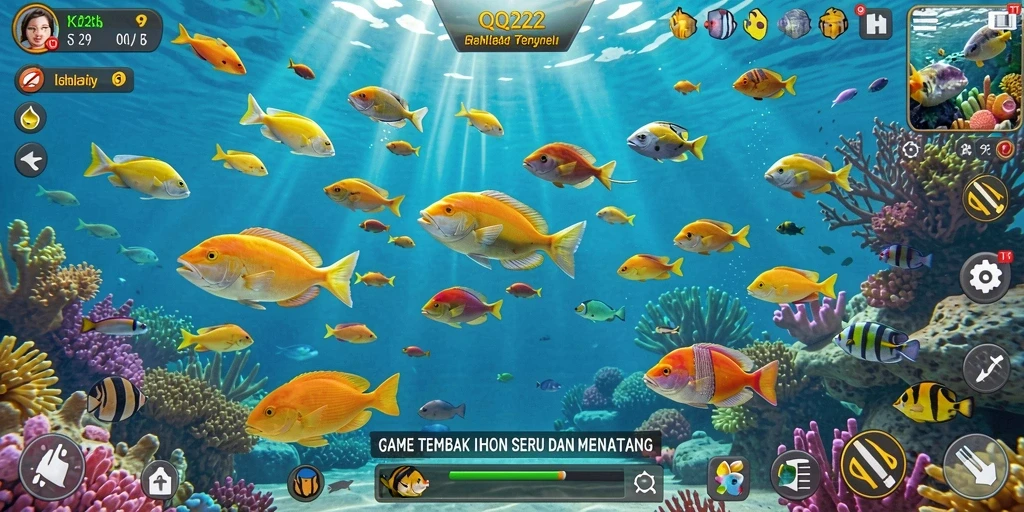 Screenshot QQ222 menampilkan aksi menembak ikan yang seru.