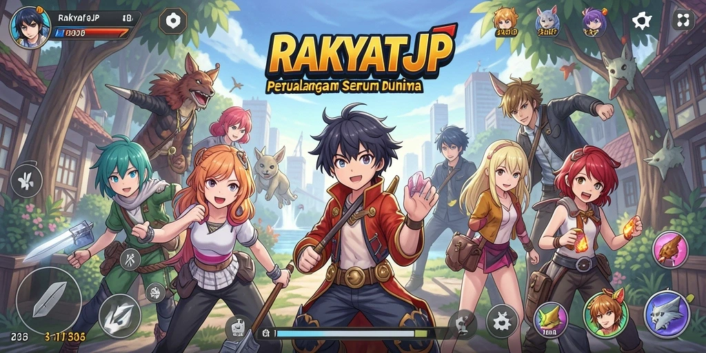 Screenshot RAKYATJP menampilkan karakter anime dalam aksi seru.