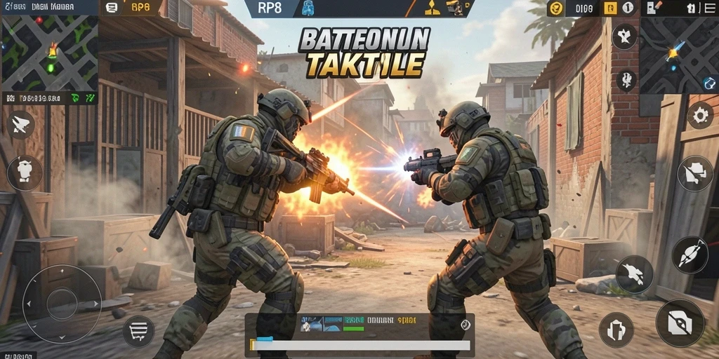 Screenshot dari gameplay intens di RP8, menampilkan aksi Battle Royale yang mendebarkan.