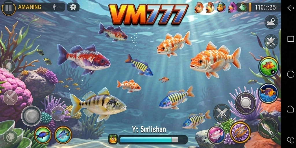 Tampilan gameplay menyenangkan saat berburu ikan di VM777.
